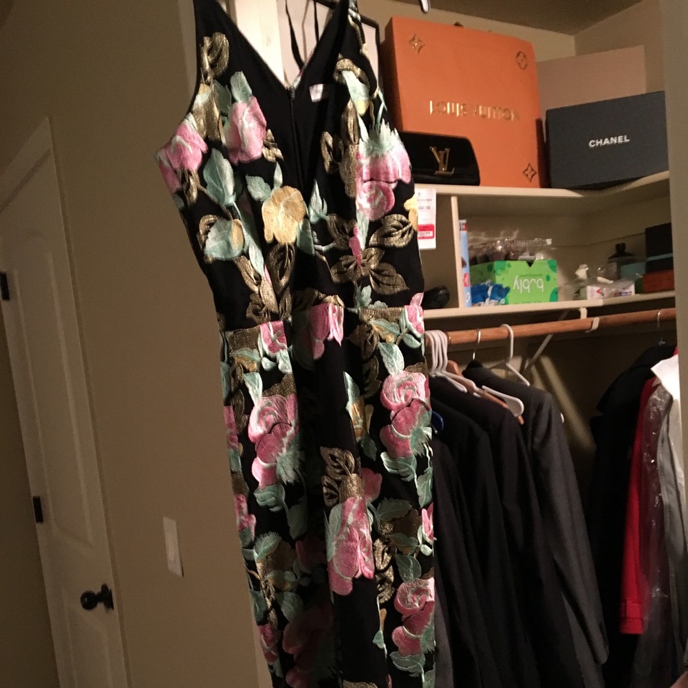 Black floral evening dress